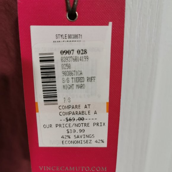 Vince Camuto Maroon Tiered Sleeve Ruffle Blouse - Picture 5 of 6